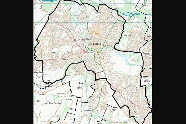 Unparished areas of Maidstone inside the black line