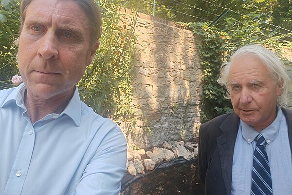 Tony Harwood & Clive English at the pond in Brenchley Gardens